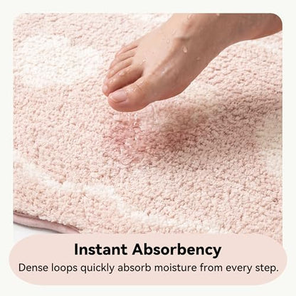 GRANNY SAYS Pink Bathroom Rug, 16" x 24", Cute Scalloped Bath Mat - color: Pink Heart, size: 1'4" x 2' (24" x 16")