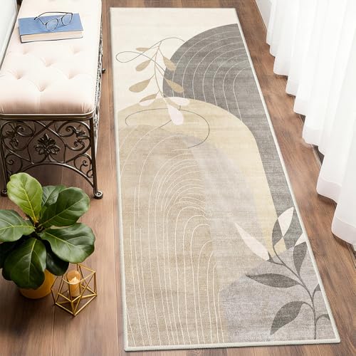 MUJOO Washable Runner Rug 2x6 Area Rug Non Slip Mid Century Modern - color: Beige（modern）, size: 2' x 6' (Rectangular)