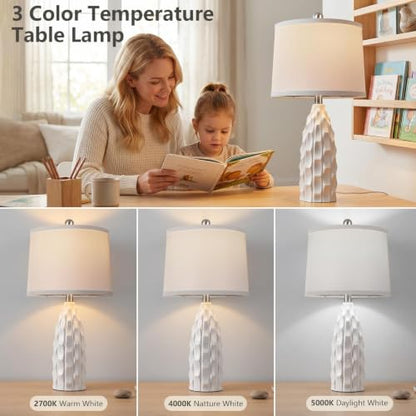 WIHTU 24'' Modern Ceramic Table Lamps Set of 2, White Lamps for Bedroom - color: White