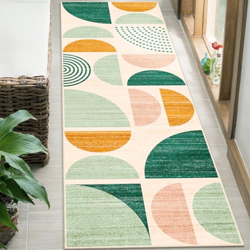 MUJOO Green Runner Rug Washable,2x6 Area Rugs Non Slip Modern Abstract - color: Green and Yellow, size: 2' x 6' (Rectangular)