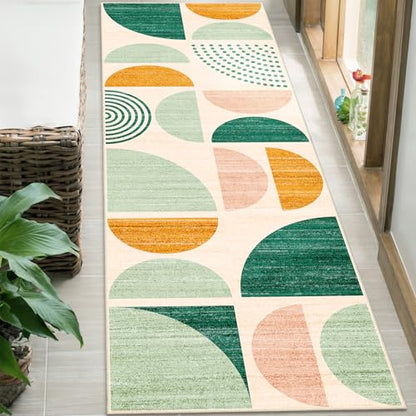 MUJOO Green Runner Rug Washable,2x6 Area Rugs Non Slip Modern Abstract - color: Green and Yellow, size: 2' x 6' (Rectangular)