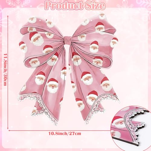 Eartim Christmas Pink Bow Wooden Door Sign Vintage Wall Art Door Hanger - color: Pink Bow Santa Claus