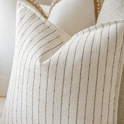 MOROCO Linen Striped Throw Pillow Covers 20x20 Set of 2, Black - color: Black, size: 20" x 20" (Pack of 2)