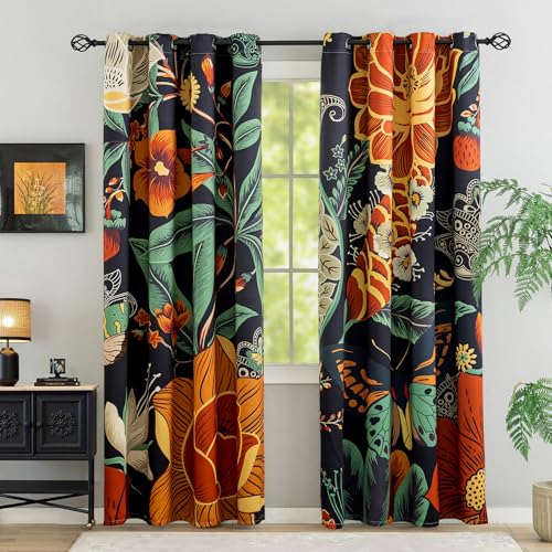 Tyrot Vintage Black Boho Blackout Curtains for Bedroom, 52W x 63L, 2 Panels - color: Mocha Noir, size: 52"W x 63"L (Pack of 2)