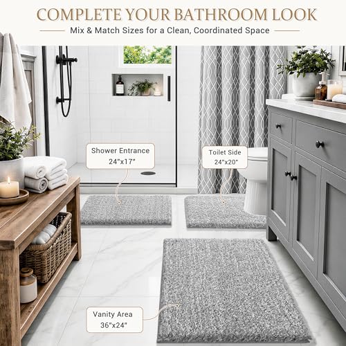 Yimobra Gray&White Bathroom Rugs Non Slip Washable 36X24, Plush Bath Mat - color: Light Gray and White, size: 36" X 24"