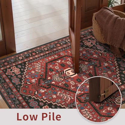 Ciicool 2x3ft Small Area Rug,Washable Boho Thin Mat for Entryway Kitchen - color: Red / Black, size: 2' X 3' (Rectangular)