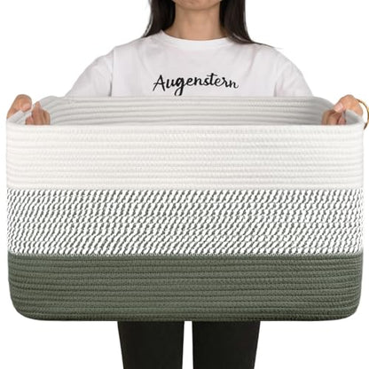 OIAHOMY Blanket Basket Laundry Basket Dog Toy Basket 75L Green/White - color: Green/White, size: 22”x17”x12”