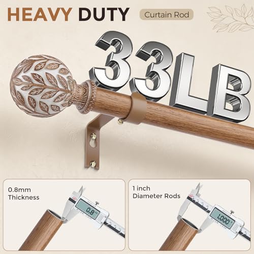 Curtain Rod 36-91 Inch, Boho Wood 1 Inch Curtain Rods for Windows - color: White Wood, size: 36''-91'' (1 Pack)