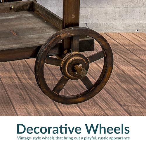 Sunnydaze Flower Cart Display Stand with Wheels, Pine Wood, 49” H, Brown - color: Pine
