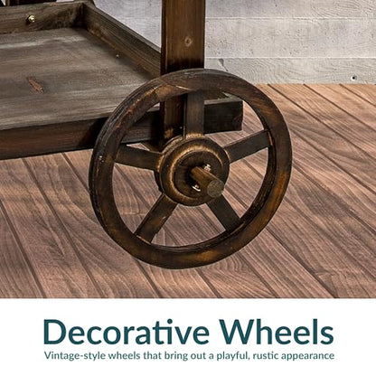 Sunnydaze Flower Cart Display Stand with Wheels, Pine Wood, 49” H, Brown - color: Pine