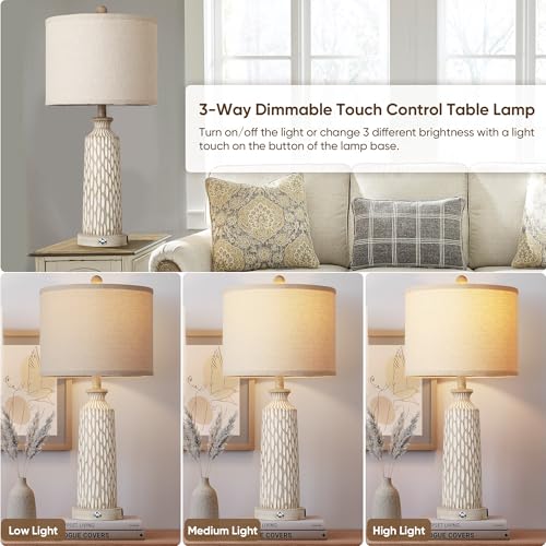 QiMH 26" Lamps for Bedroom, Farmhouse Table Lamp Set of 2, Off-White - color: Beige white