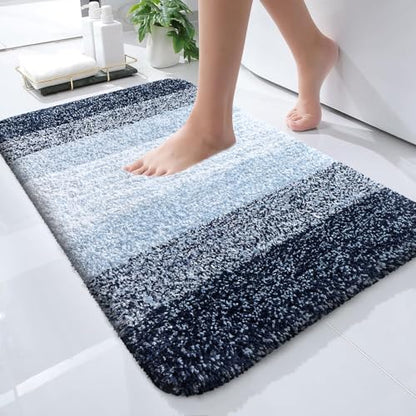 OLANLY Small Bathroom Rugs 24x16, Extra Soft Absorbent Microfiber Bath Rugs - color: Navy Blue, size: 24" X 16"