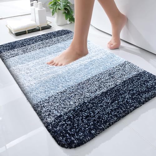 OLANLY Small Bathroom Rugs 24x16, Extra Soft Absorbent Microfiber Bath Rugs - color: Navy Blue, size: 24" X 16"