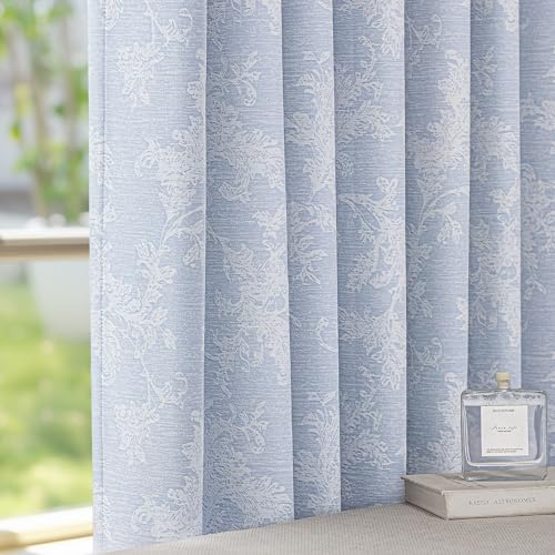 FMFUNCTEX Blue Floral Jacquard Blackout Curtains, 52X72 Inches, 2 Panels - color: Blue, size: 52"W x 72"L (Pack of 2)