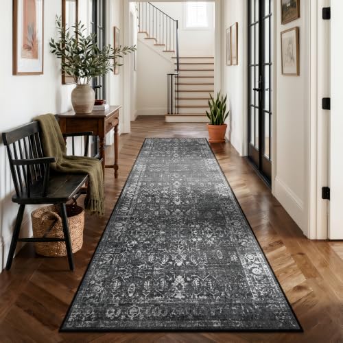 Morebes Black Vintage Runners for Hallways 10 Foot Non Slip, Washable Distressed Non Skid Kitchen Runner Rug Indoor Long Carpet for Hall Foyer Entryway Bathroom Entrance Playroom - color: Black/Multi, size: 2.5' x 10' (Runner)