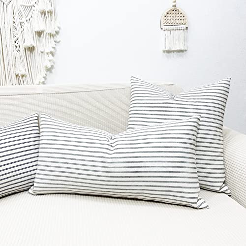 Slow Cow Lumbar Throw Pillow Cover Stripe 12 x 24 Inches Grey - color: D-off White Light Grey, size: 24" x 12" (Pack of 1)