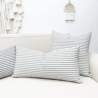 Slow Cow Lumbar Throw Pillow Cover Stripe 12 x 24 Inches Grey - color: D-off White Light Grey, size: 24" x 12" (Pack of 1)