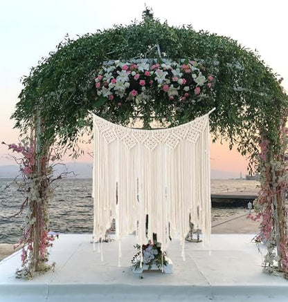 Macrame Wall Hanging Curtain Bohemian Style Room Décor, Special Events Wall Hanging Woven Tapestry Wall Art Boho Curtains with LED Fairy Lights (Tapestry + USB Strip Lights)