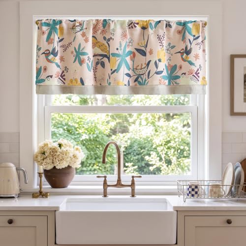 jinchan Floral Linen Window Valance Curtain, 50x18, 1 Panel, Pink - color: Averie | Blush Pink, size: 50"W x 18"L (Pack of 1)