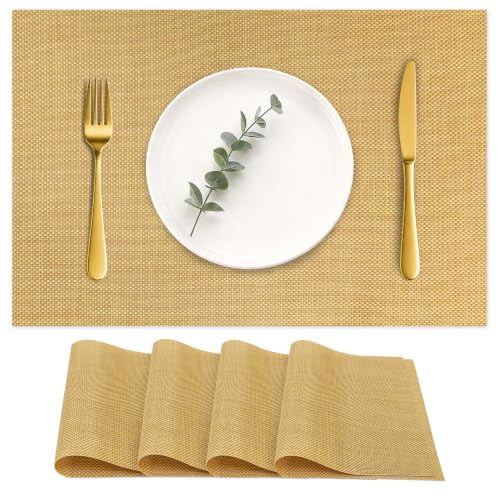HOOMIL Placemats Set of 4, Heat Resistant, Gold - color: Gold, size: Set of 4