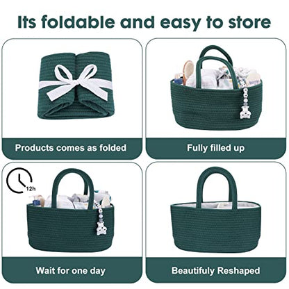 XUANGUO Cotton Rope Baby Diaper Caddy Organizer Basket Dark Green - color: Dark green, size: Regular
