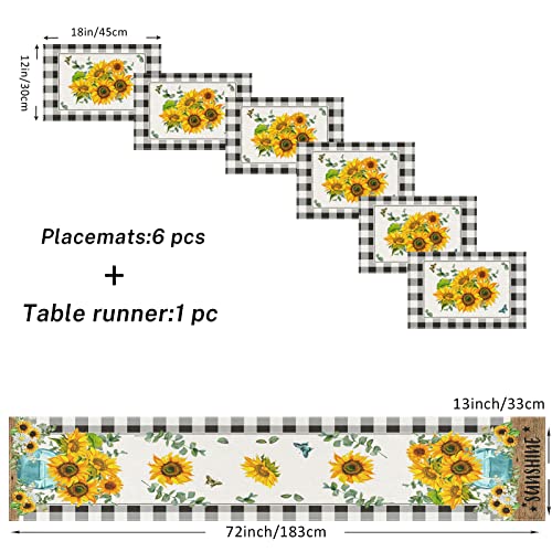 ArtSocket Table Runner and Placemats Set of 6, Sunflower Buffalo - color: Sunflower