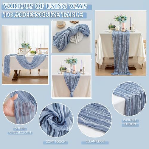 Cheesecloth Table Runner, 10 Ft, Boho Rustic, Dusty Blue, 1 Pcs - color: Dusty Blue