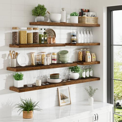 RICHFOCUS 72Inch Floating Shelves for Wall 2Pack|Rustic Brown|12" Deep - color: Rustic Brown, size: 72"L x 11.6"D, Set of 2