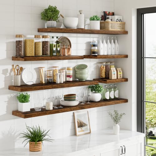 RICHFOCUS Bathroom Floating Shelves for Wall 2Pack|Rustic Brown|16" L - color: Rustic Brown, size: 16"L x 11.6"D, Set of 2