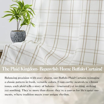 Long Buffalo Plaid Light Filering Window Curtain Panels 95 Inch - color: Plaid Linen/White, size: 40"W x 95"L (Pack of 2)