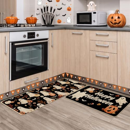 Baccessor Halloween Kitchen Rug Cute Ghost Set of 2,17x29 and 17x47 Inch - color: Cute Ghosts