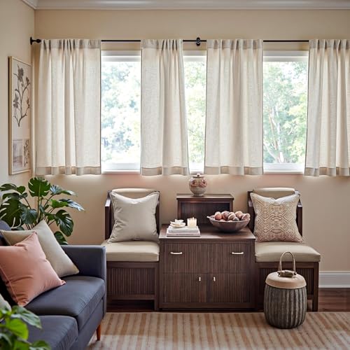 jinchan Linen Curtains Light Filtering Back Tab 50x63 Inch 2 Panels Beige - color: *Ecru, size: 50"W x 63"L (Pack of 2)