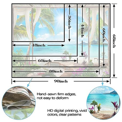 Leeisysme Beach Landscape Tapestry, Tropic Ocean Sea Island Palm Tree Seaside Tapestries for Living Room Summer Window Wall Hanging 36×48 Inch - color: Island, size: 48"L x 36"W