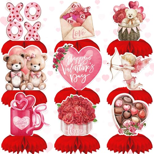 Valentine Honeycomb Centerpieces for Table, Valentine Table Decorations - style: Valentines Day
