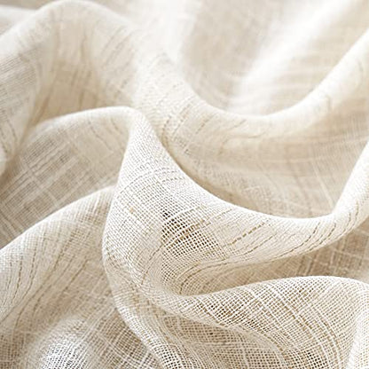 Linen Sheer Curtains for Bedroom 63" Natural Living Room Semi Sheer Drapes - color: Natural - Rod Pocket, size: 52"W x 63"L (Pack of 2)