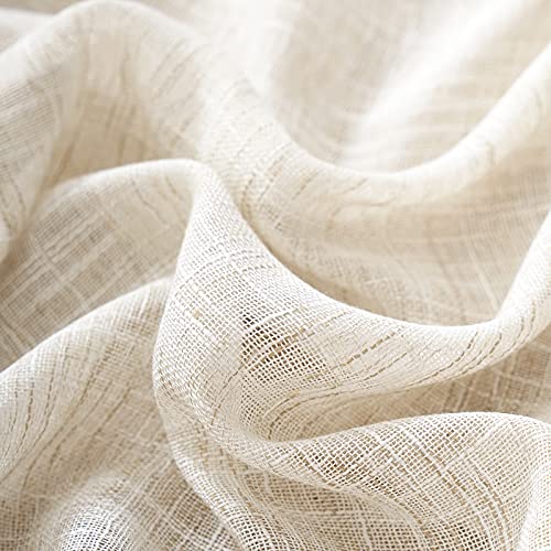 Linen Semi Sheer Curtains for Living Room 52x84" Natural Farmhouse Privacy - color: Natural - Rod Pocket, size: 52"W x 84"L (Pack of 2)
