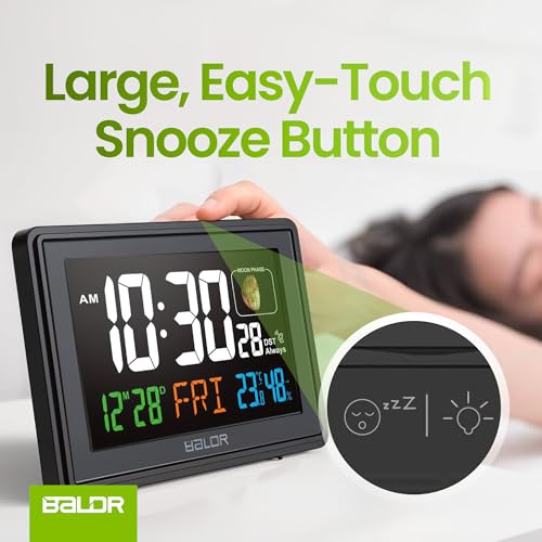 Baldr Digital Alarm Atomic Clock, 7'' Display with Adjustable Brightness - color: Black