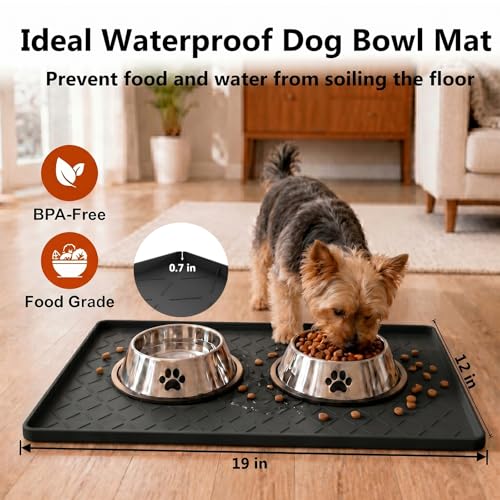 MateeyLife Silicone Waterproof Mat for Dog & Cat Food Mat 19"X12" - color: Classic Black, size: 19"L x 12"W