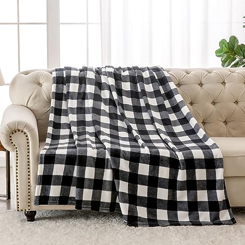 BEDELITE Buffalo Plaid Flannel Fleece Throw Blanket for Couch - color: Black & White Buffalo, size: Throw(50"x60")