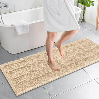 OLANLY Thick Bathroom Runner Rugs 59x20, Chenille Long Bath Rugs, Beige - color: Beige, size: 59" X 20"