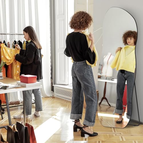 QDSSDECO Full Length Mirror Irregular Wavy Mirror with Stand, Frameless - color: Wave With Bracket