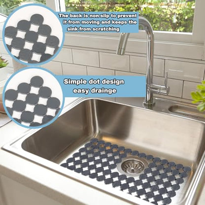 Kitchen Sink Mat for Stainless Steel/Ceramic Sinks,2 Pack with Scissors - color: Gray