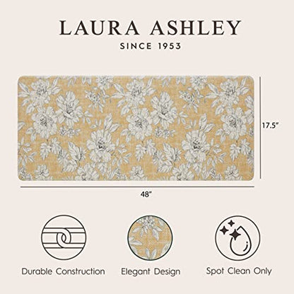 Laura Ashley - Anti-Fatigue Kitchen Mat, Iris Floral Design, Stain, Water & Fade Resistant, Cooking & Standing Relief, Non-Slip Backing, Measures 17.5" x 48", Tawny Yellow Iris - color: Tawny Yellow, size: 48"L x 17.5"W x 0.47"Th