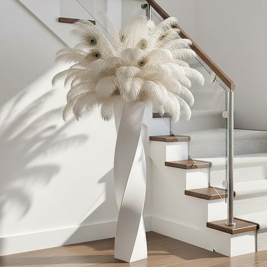 Matte White Square Twisted Tall Floor Vase 27.5 Inch, Modern Resin Decorative Vase for Dried Flowers Pampas Grass Branches, Heavy Base Solid Color Floor Vase for Living Room Entryway - color: White, size: 27.5 in