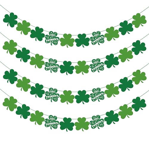 OHOME St Patricks Day Decorations - 40 Pack Shamrock Clover Banner - Shamrock Decorations Garland Irish St Patty's Day Accessories Party Favors for Home Door Birthday | St. Patrick's Day Decor - color: Green