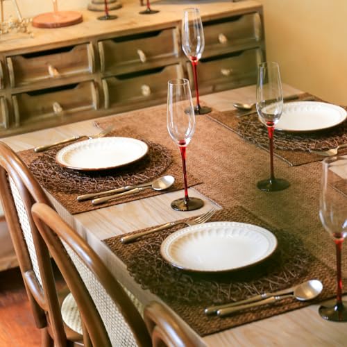 AHHFSMEI Paper Braided Round Placemats Set of 12 Natural Non-Slip Heat Resistant Table Mats for Dining Tables Woven Indoor & Outdoor Place mats(Coffee,12) - color: Coffee
