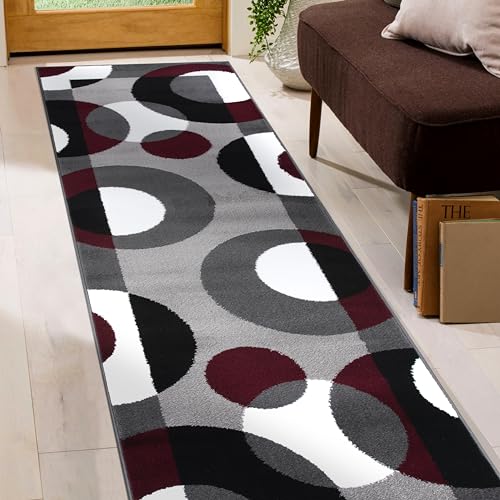 Rugshop Circles Modern Non-Shedding Durable Runner Rug Burgundy 2' x 10' - size: 2' x 10' (Rectangular)
