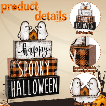 4Pcs Halloween Table Decoration Happy Halloween Wooden Ghost Sign - style: Campfire Ghost