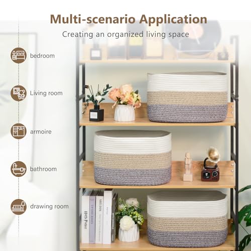 ECDYQXVU 15x10x9 Inch Woven Cotton Rope Storage Basket, 1 Pack - color: Gradient Brown, size: 1 Pack
