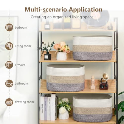 ECDYQXVU 15x10x9 Inch Woven Cotton Rope Storage Basket, 3 Pack - color: Gradient Brown, size: 3 Pack